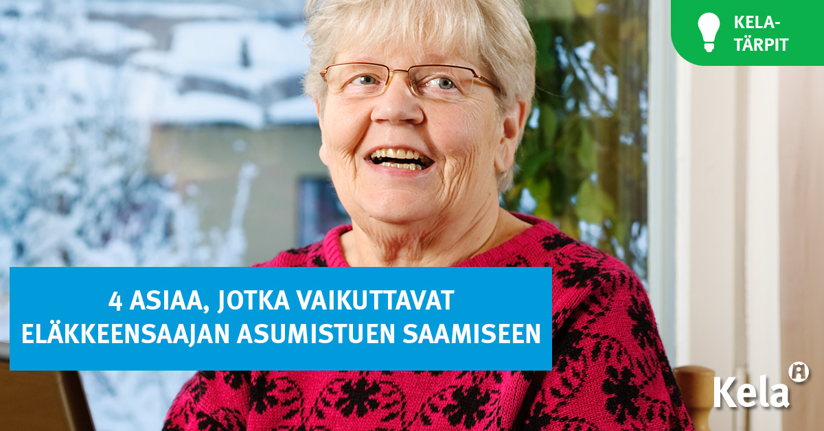Voit saada eläkkeensaajan asumistukea, kun asut vakinaisesti Suomessa, olet pienituloinen ja saat eläkettä, joka oikeuttaa eläkkeensaajan asumistukeen. Voit saada asumistukea vakinaiseen vuokra- tai omistusasuntoon.